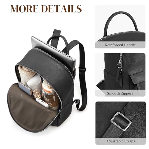 S-ZONE Genuine Leather Backpack Purse for Women Travel Backpack Classic Work Shoulder Bag Business Daypack Adjustable Straps Medium