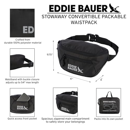 Eddie Bauer Stowaway Packable Waistpack | Sling | Fanny Pack | Travel | Foldable | Lightweight | Outdoor | 1L Ripstop Polyester - Spruce Green