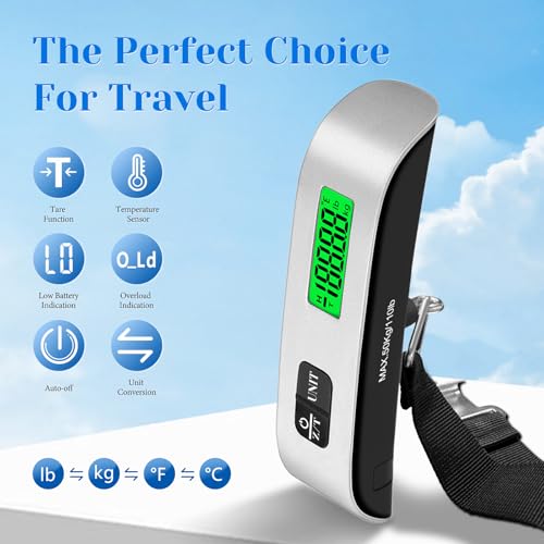 Luggage Scale, 110lb Luggage Weight Scale with 4 Unit Switching Functions&LED Display, Luggage Scale Travel Digital for Weighing Luggage, Backpacks, Packages and Markets
