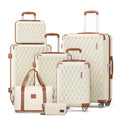 Melalenia Luggage Sets 7 Piece Hard Shell Carry on Suitcase with Spinner Wheels and TSA Lock, Lightweight Travel Duffel Bag for Women, Beige Brown