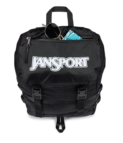 JanSport Skip Pack Backpack – 28L Capacity, Fits 13.5" Laptop, Large Main Compartment, Side Water Bottle Pocket – Ideal for Work & Travel, Black