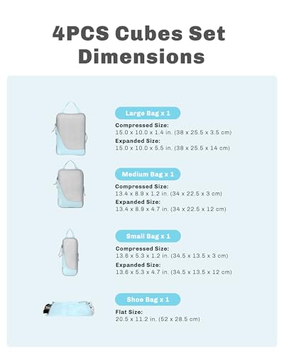 Hynes Eagle 42L Rolling Backpack Wheeled Backpack Flight Approved Travel Backpack Carry on Luggage Dark Grey with Compression Packing Cubes Set 4PCS Light Blue