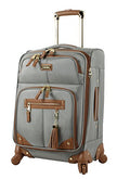 Steve Madden Designer-Gepckkollektion Leichter Softside-Koffer fr Damen und Herren strapazierfhige 50,8 cm groe Tragetasche mit 4 rollenden Spinner-Rdern, Harlo Gray, 21.5 inches, Carry on Bag With