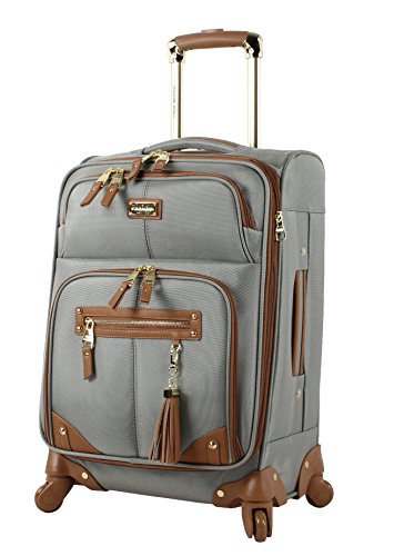 Steve Madden Designer-Gepckkollektion Leichter Softside-Koffer fr Damen und Herren strapazierfhige 50,8 cm groe Tragetasche mit 4 rollenden Spinner-Rdern, Harlo Gray, 21.5 inches, Carry on Bag With