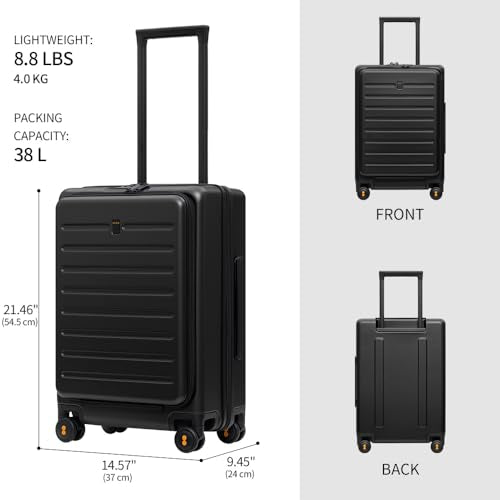 LEVEL8 Road Runner 20" Carry-On Luggage with Front Pocket plus 4 PC Organizer Packing Cubes - Black, 20-Inch Carry-On