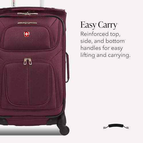 SWISSGEAR Sion Softside Expandable Spinner Luggage Durable Lightweight Travel Suitcase, Merlot, Carry-On