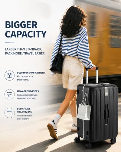 Hanke 24 Inch Top Opening Medium Suitcase, Aluminum Frame Hard Shell Suitcases with Wheels, TSA Lock, Large Storage Travel Luggage with Removable Divider & Toiletry Bag (Jet Black)