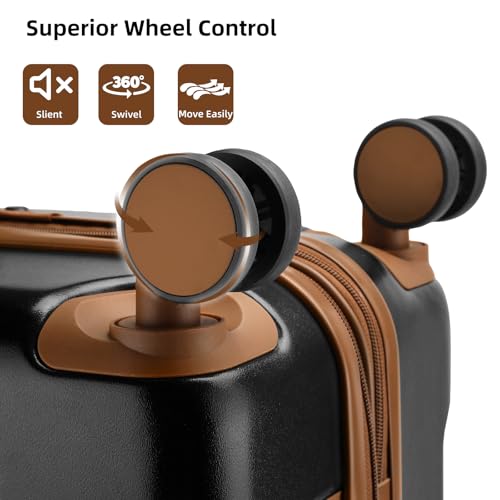LARVENDER Luggage Sets 3 Piece Expandable Carry on Luggage 22x14x9 Airline Approved Hardshell Suitcase with Wheels TSA Lock, Lightweight Suitcase Set for Women with Travel Backpack, Black