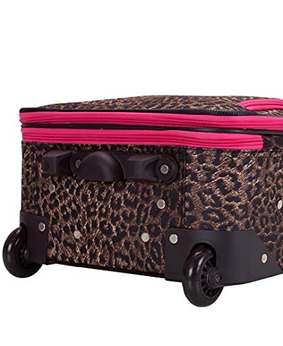 Rockland Fashion Softside 4 Piece Luggage Set, Expandable, (14" Tote/19"/24"/28"), Pink Leopard