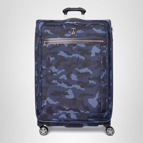 Travelpro Platinum Elite Softside Expandable Carry on Luggage, 8 Wheel Spinner Suitcase, USB Port, Suiter, Men and Women, Navy Camouflage, Carry On 21-Inch