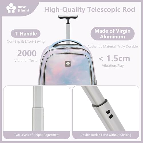 NEW TILAMI 20" Rolling Backpack for Teens Adults, Climbing Stairs Waterproof Backpack with Wheels for School Business Trave Camping with Laptop Compartment, Fit 17 Inch Laptop, Pink Blue Doodle