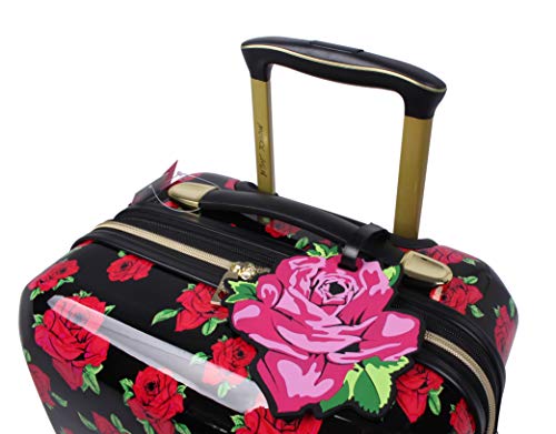 Betsey Johnson Designer Luggage Collection - Expandable 3 Piece Hardside Lightweight Spinner Suitcase Set - Travel Set includes 20-Inch Carry On, 26 inch and 30-Inch Checked Suitcase (Covered Roses)