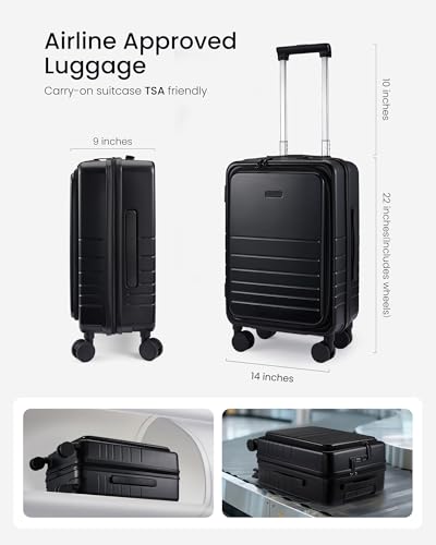 LOVEVOOK Hard Shell Carry On Luggage 22x14x9 Airline Approved,22 Inch Cute Carry On Suitcase with Spinner Wheel TSA Lock,Lightweight Travel Luggage Roller Rolling Suitcase,Gifts for Men & Women,Beige