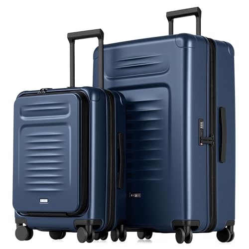 Coolife Luggage Sets Checked Suitcases - 2 Piece, Travel Carry on with Spinner Wheels, Expandable Hardside Large Suitcase with TSA Lock,20+29 Inch Blue
