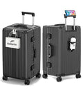 feilario 29in Super Large Captain Aluminum Frame Hardside Spinner Wheels Luggage, Removable Wheels Zipperless Checked Suitcase with Cup Holder/Phone Holder (Jet Black,29in)