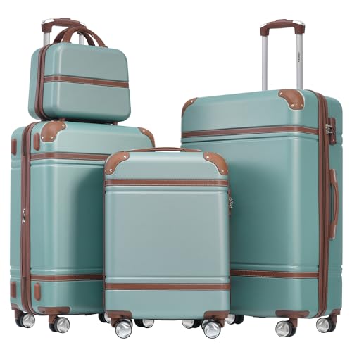Merax Luggage Set 3 Piece Suitcase Set with Cosmetic Case Expandable Spinner Wheels Vintage Luggage Sets (Blue Green,20"+24"+28")