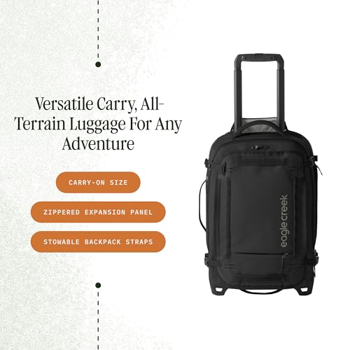 Eagle Creek Gear Warrior XE 2-Wheel Convertible Carry-On Luggage for Travel Essentials - Heavy Duty Wheels - Lockable Zippers - Interior Laptop Sleeve - Black - 21.75”
