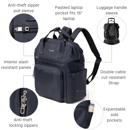 Baggallini Securtex Anti-Theft Windsor Backpack for Travel, Work & College, RFID & Locking Zipper, Up to 16" Laptop