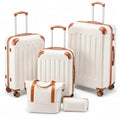 YOETEY Luggage Sets 5 Piece, Hardside Suitcase with Wheels, TSA Approved, White Brown