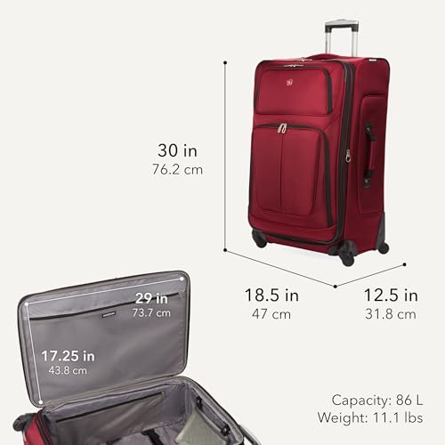 SWISSGEAR Sion Softside Expandable Spinner Luggage Durable Lightweight Travel Suitcase, Burgundy, Checked-Large