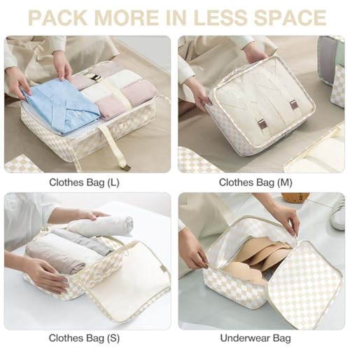 8 Set Packing Cubes for Suitcases,Packing Cube with Shoe, Cosmetics, Clothing, and Accessories Bags Packing Cubes for Travel Luggage Organizer Women Men(Khaki Checkered)