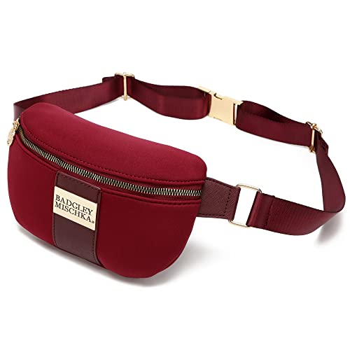 BADGLEY MISCHKA Sage Scuba and Vegan Leather Belt Bag | Fanny Pack | Sling (Burgundy)