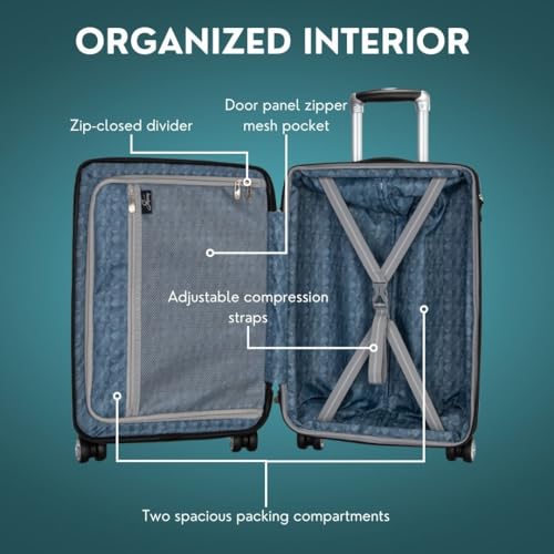 Skyway Nimbus 4.0 Expandable, Durable Hardside, 4 Wheel Spinner, Lightweight Suitcase, Unisex, Stylish, Shiny Silver, Checked-Medium 24-Inch