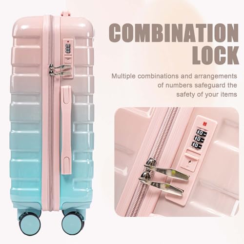 Clyrava 20 Inch Blue+Pink Carry on Kids Luggage Set of 2 with Spinner Wheels and 14" Cosmetic Case, Hardshell Small Suitcases with Combination Lock, Checked Luggage for Travel Men and Women