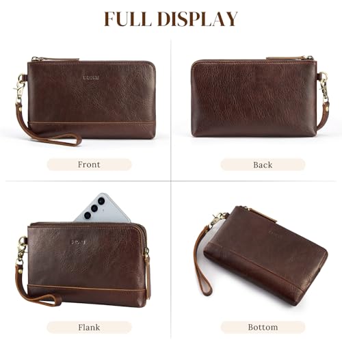 S-ZONE Leather Wristlet Wallets for Women Small Clutch Purses with Detachable Strap Card Holder Coin Purse