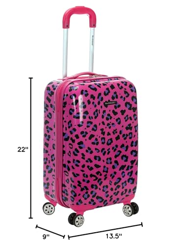Rockland Safari Hardside Spinner Wheel Luggage, Carry-on 20", Magenta Leopard