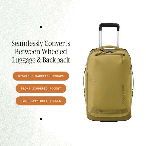 Eagle Creek Expanse 2-Wheel 21.25" Convertible International Carry-On Luggage – Backpack Straps – Durable, Water-Resistant, Lightweight – Travel-Ready Suitcase – Gold