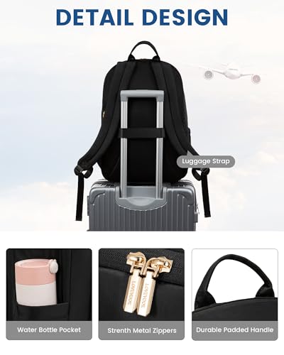 LOVEVOOK Travel Backpack for Women, 17.3 Laptop Backpack Women w/Large Tumbler Pockets, Water Resistant College Bookbag, Large Capacity Black Computer Backpacks for Work, Black