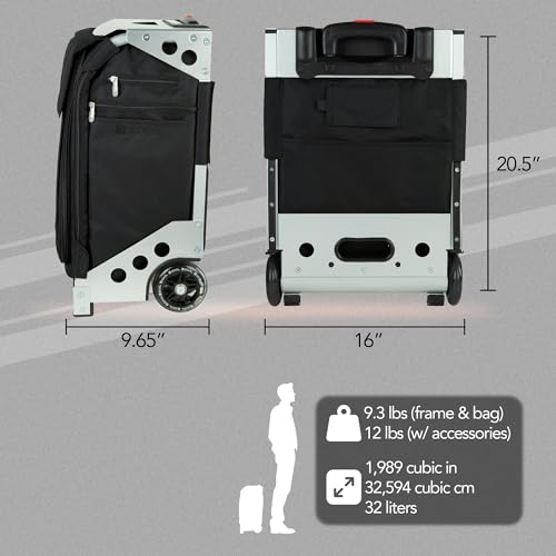 ZUCA Flyer Carry On Luggage with Wheels - 20 inch Airline Approved Black Bag and Silver Frame, with 5 Packing Pouches, Travel Cover, and Built-In Seat