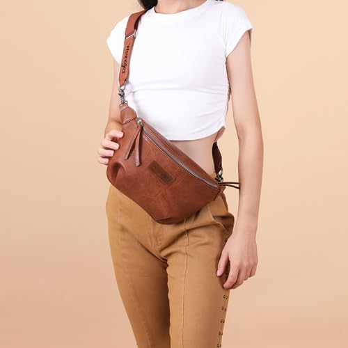 Wrangler Crossbody Bags for Women Large Fanny Packs Bum Bag Travel Belt Bags Sling Purse WG82-194BR