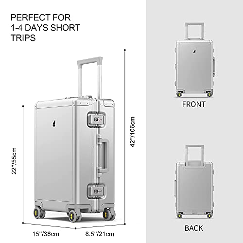 LEVEL8 Gibraltar Carry on Luggage, 20 Inch Aluminum Zipperless Luggages Airline Approved, Hardside Suitcase with TSA Lock and Spinner Wheels, Silver