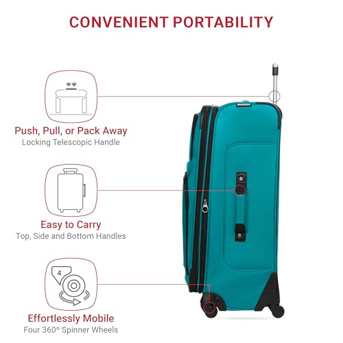 SWISSGEAR Sion Softside Expandable Spinner Luggage Durable Lightweight Travel Suitcase, Teal, Checked-Large