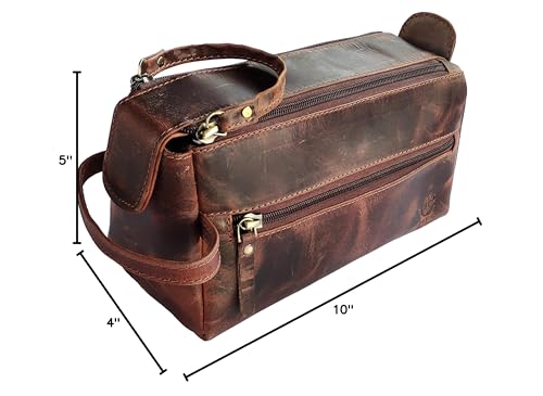 RUSTIC TOWN Leather Toiletry Bag – Stylish & Durable Ditty Kit with Water Resistant Lining – Travel Shaving Kit Organizer for Bathroom & Overnight Trips - Great Gift for Men & Women
