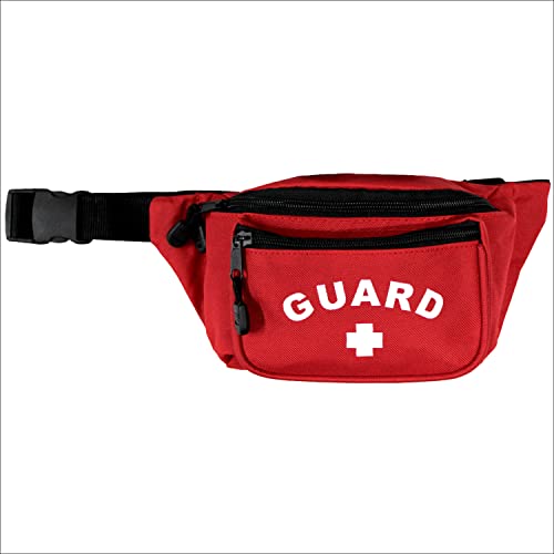 Kemp USA Lifeguard Fanny Pack Waist Hip Bag with GUARD Logo Red Water-Resistant Tactical Medical Storage Pouch for First Aid CPR Kit EMS Lifeguard Gear Organizer