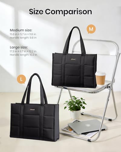 LOVEVOOK Laptop Bag for Women, Puffer Tote Bag for Work 15.6 Inch Large Computer Briefcase for Teacher Nurse, Quilted Lightweight Casual Shoulder Bag For Travel, Daily