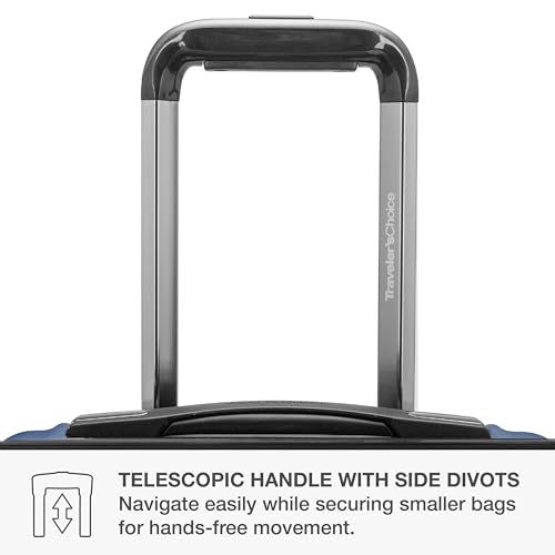 Traveler's Choice Archer Polycarbonate Hardside Spinner Luggage Set, Blue, Carry-On 21-Inch, Tie Down Straps