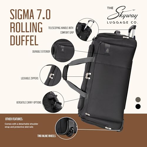 Skyway Luggage Sigma 7.0 Softside Rolling Duffel Bag Extra Large Wheeled Travel Duffle with Telescoping Handle & Side Pockets, Ideal for Long Trips, Men and Women
