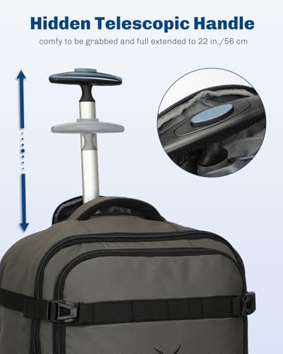 Hynes Eagle 42L Rolling Backpack Wheeled Backpack Flight Approved Travel Backpack Carry on Luggage Dark Grey with Compression Packing Cubes Set 4PCS Light Grey