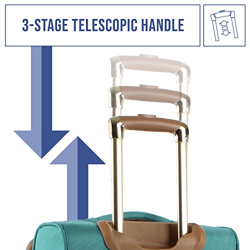 Steve Madden Designer Luggage Collection - Lightweight 24 Inch Expandable Softside Suitcase - Mid-size Rolling 4-Spinner Wheels Checked Bag (Harlo Teal Blue)