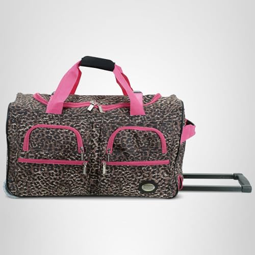 Rockland 22" Polyester Rolling Duffel Bag, Pink Leopard