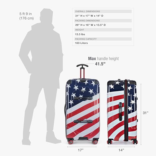 Traveler's Choice Maxporter II Polycarbonate Hardside Trunk with Spinner Wheels, American Flag, 31-Inch Large Trunk