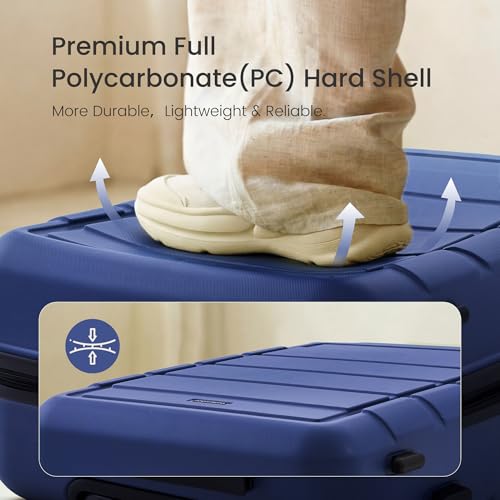 SHOWKOO Luggage Sets 3 Piece Expandable, Upgrade 100% PC Durable Hardshell Suitcase with Wheels TSA Lock Deep Blue