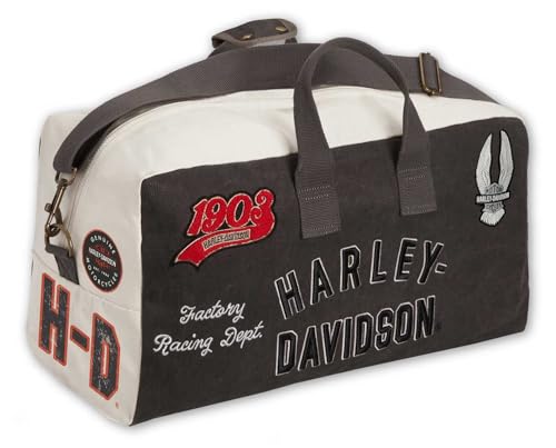 Harley-Davidson Multiple Patches & Logos Vintage Duffel Bag, Durable Canvas