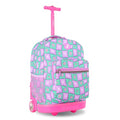 J World Sunrise Kids Rolling Backpack with Wheels for Girls Boys, Roller Bookbag for School, 18 x 13 x 9 Inches, Puffy Flower