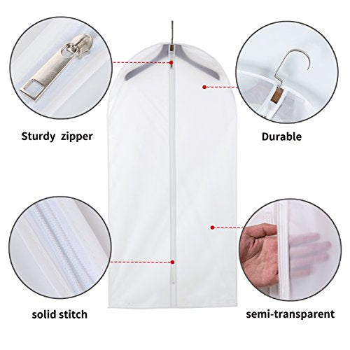 MsKitchen Garment Bags 12 Pack, 24 x 40 Hanging Clothes Storage Bags, Translucent PEVA Garment Covers with Full Zipper for Suits and Dresses