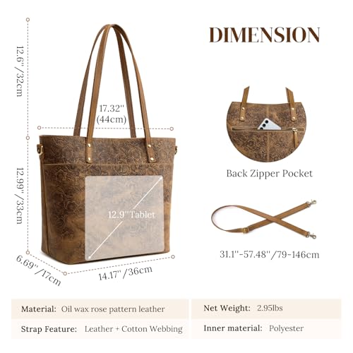 S-ZONE Leather Tote Bag for Women Large Work Totes Designer with Adjustable Strap